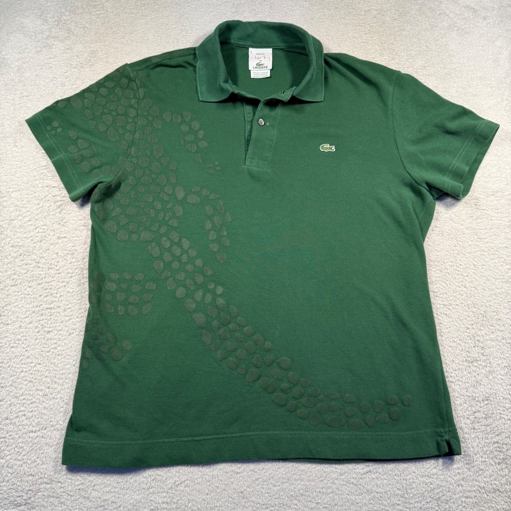 Y2K‎ Lacoste x Michael Young Plastic Polo Shirt Crocodile Print Sz 5 US L Green
